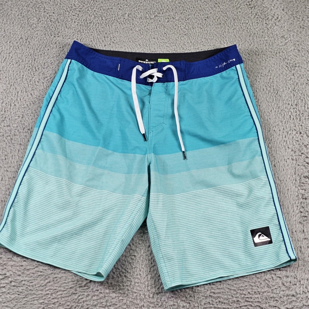 Quiksilver Highline Board Shorts Mens 30 Blue Striped DryFlight Surf Swim Trunks